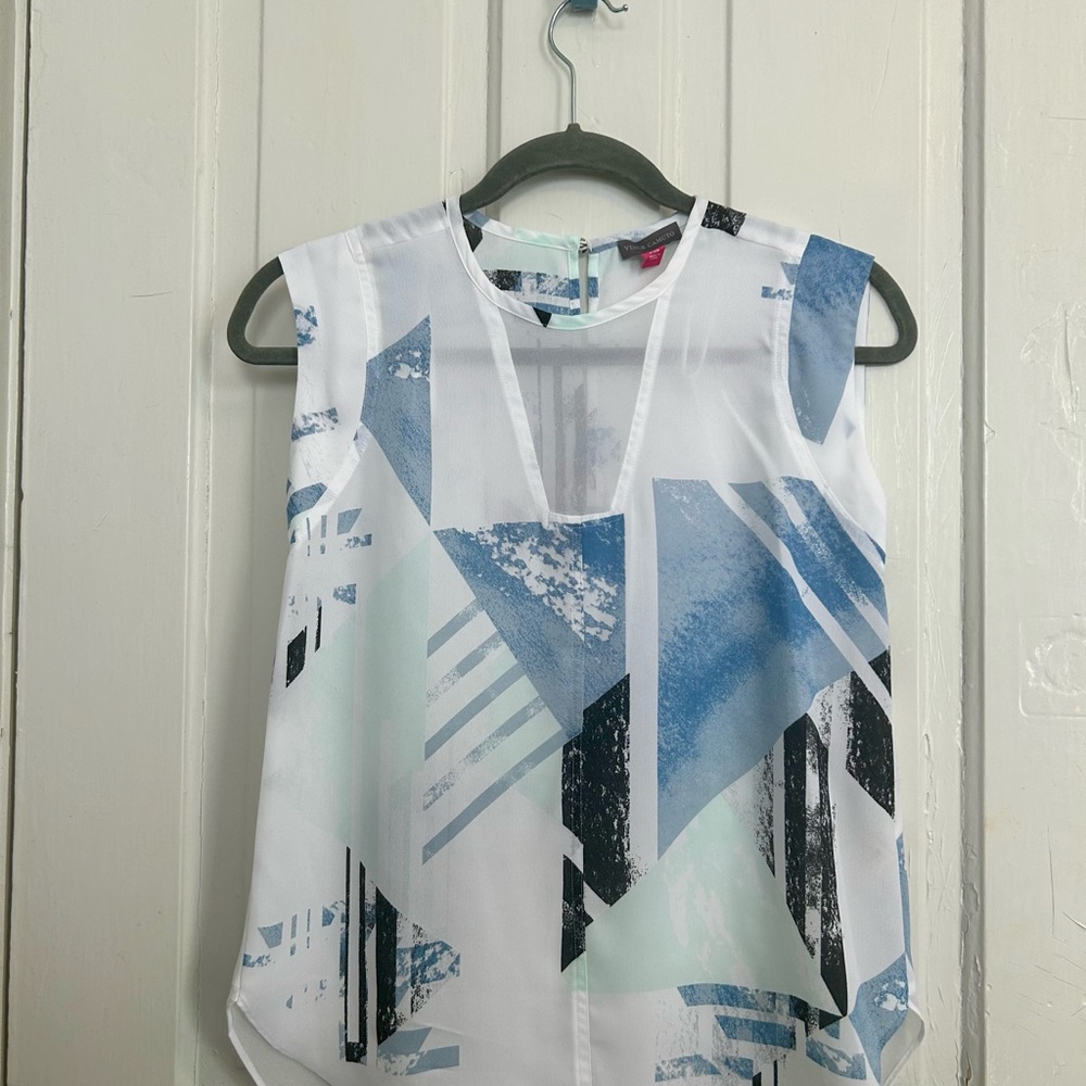 NWOT Vince Camuto Blue and White Sleeveless Blouse